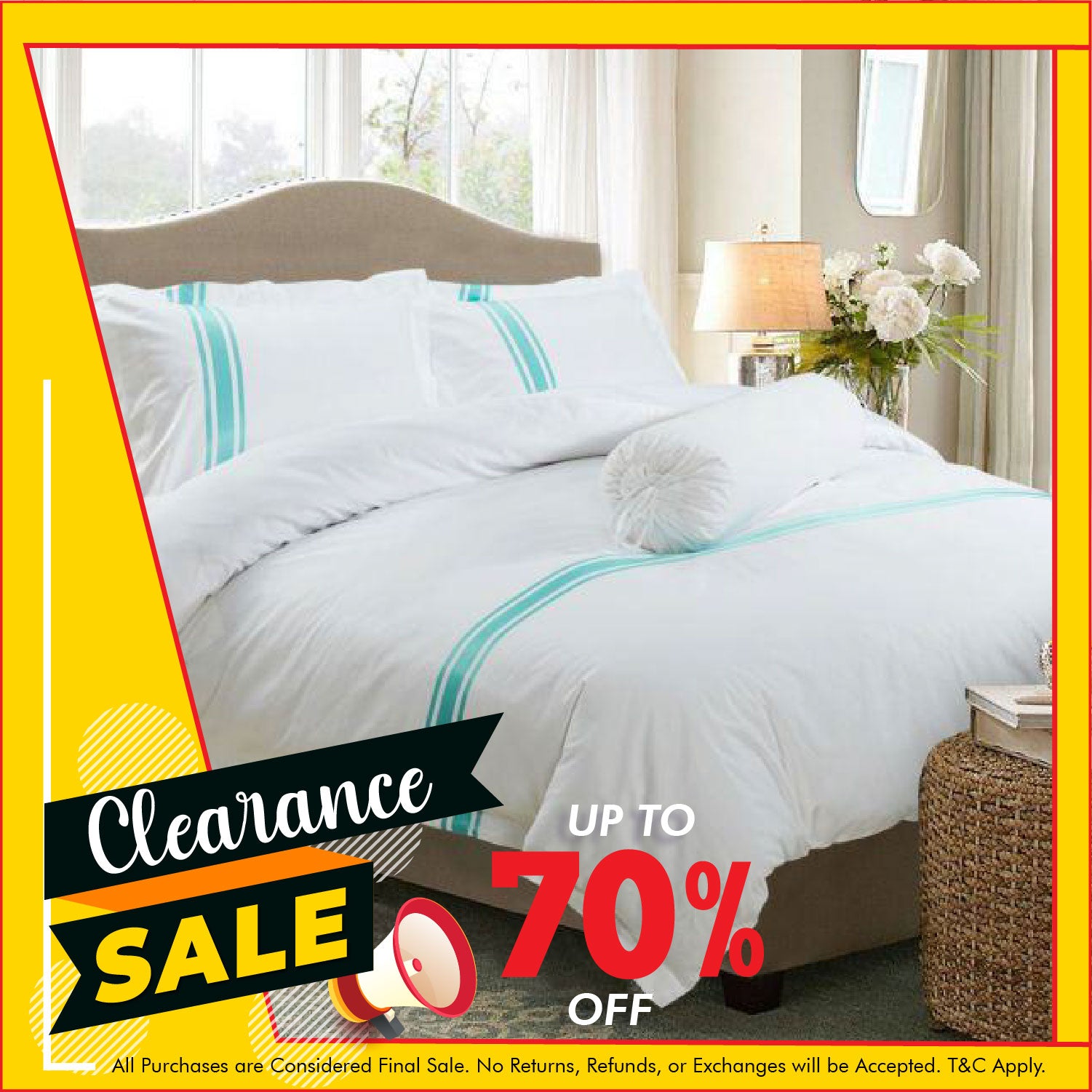 Hotelier Prestigio™ Luxury White Turquoise Stripe Fitted Sheet Set