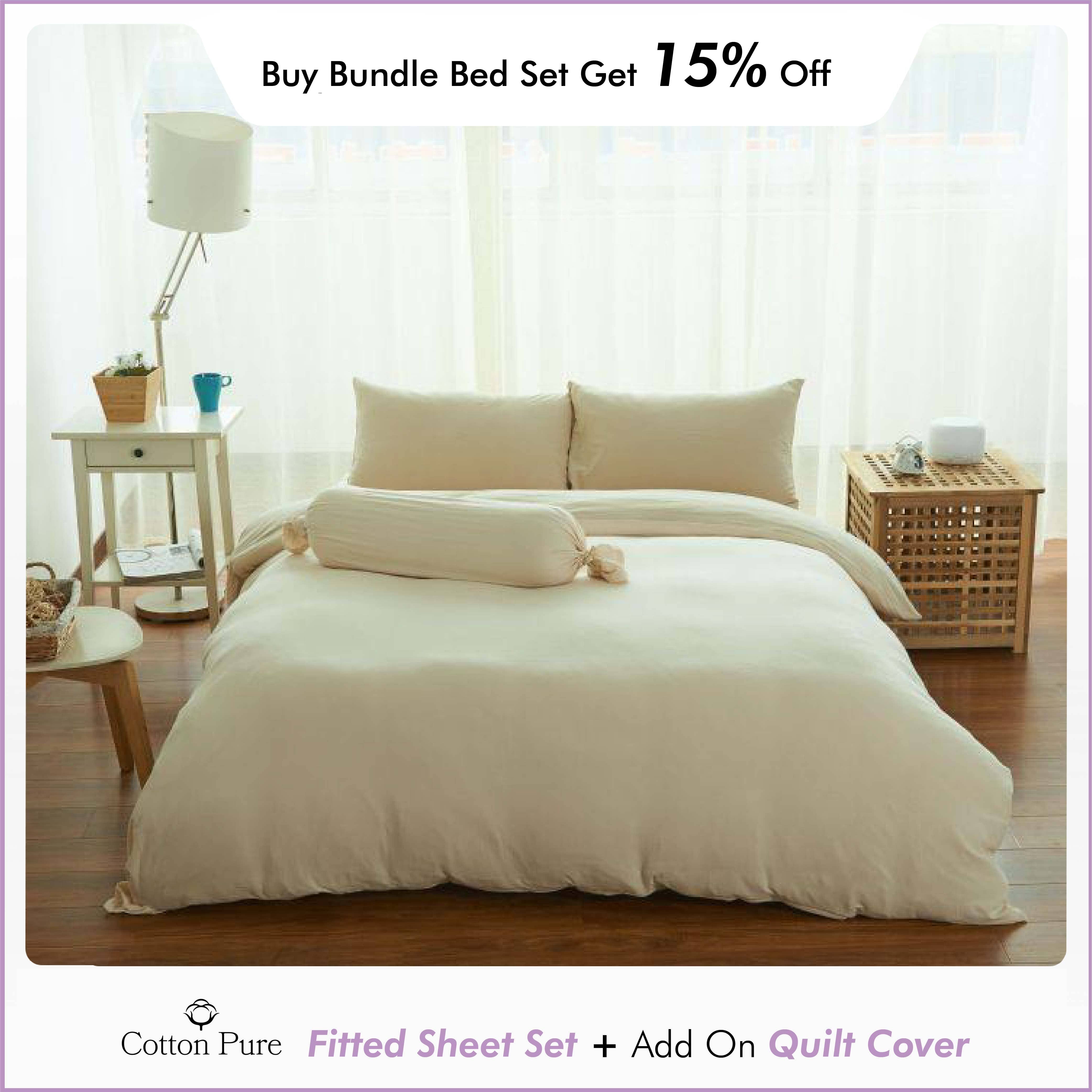 Cotton Pure™ Milky Beige Jersey Cotton Fitted Sheet Set Fitted Sheet Cotton Pure™