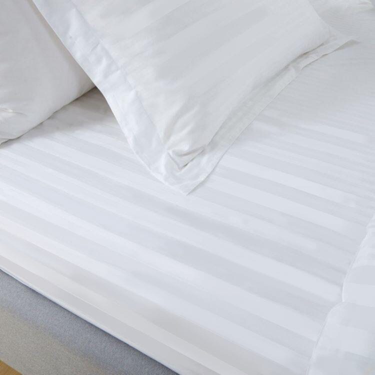 Hotelier Prestigio™ White Sateen Stripe Bundle Bed Set Fitted Sheet Hotelier Prestigio™