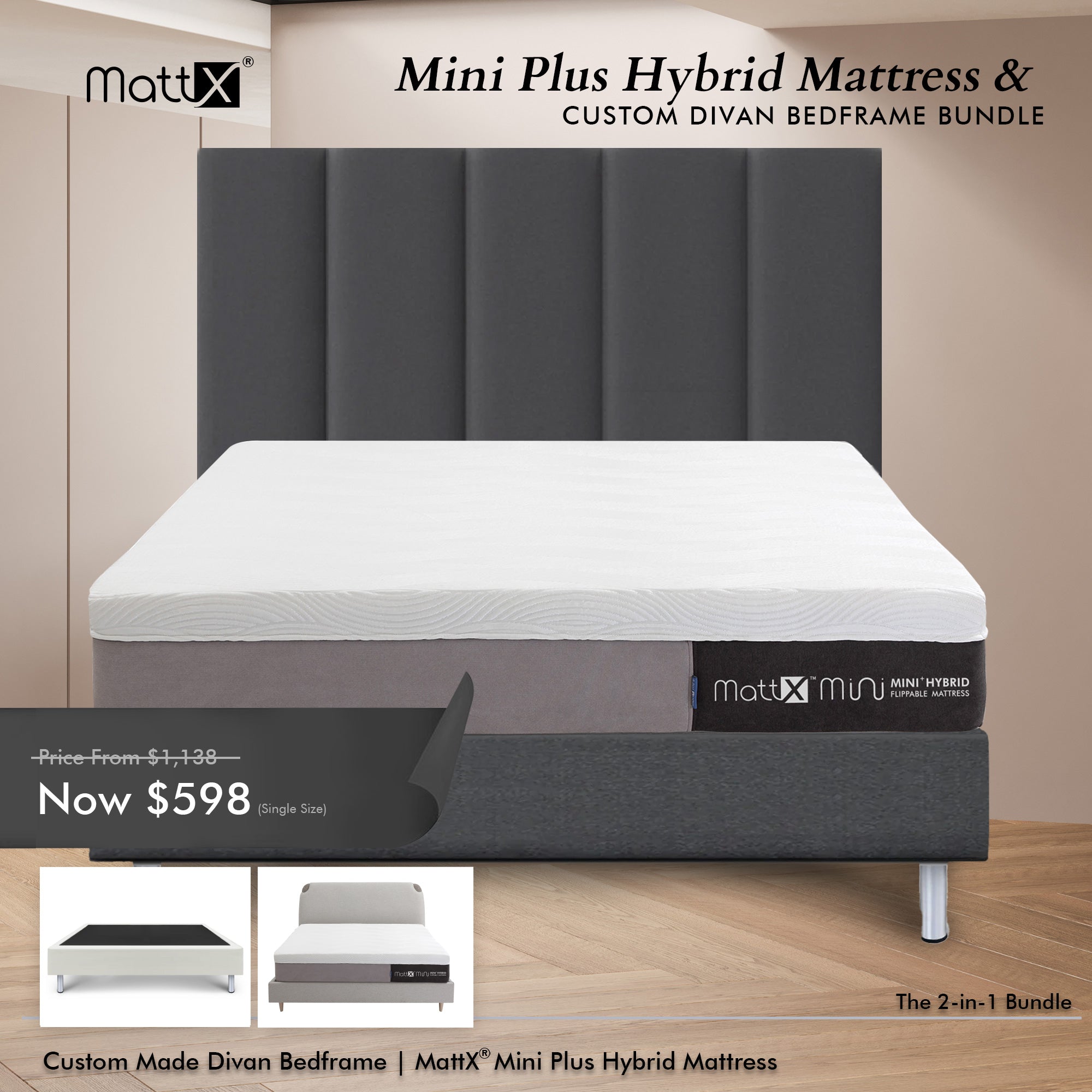 Mini Plus Hybrid Mattress & Custom Divan Bedframe Bundle