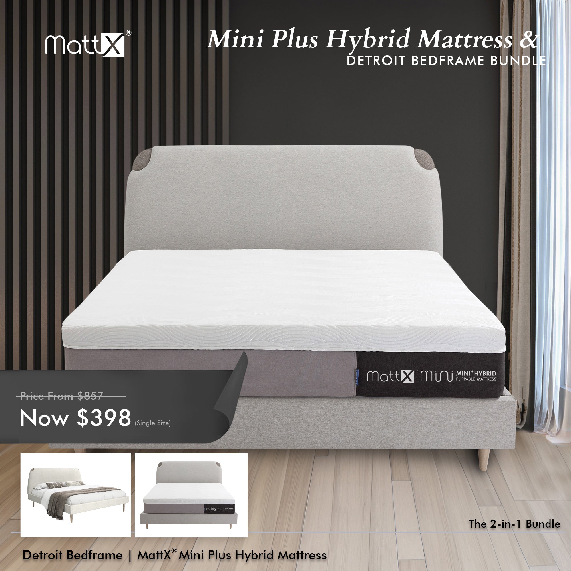 Mini Plus Hybrid Mattress & Detroit Bedframe Bundle