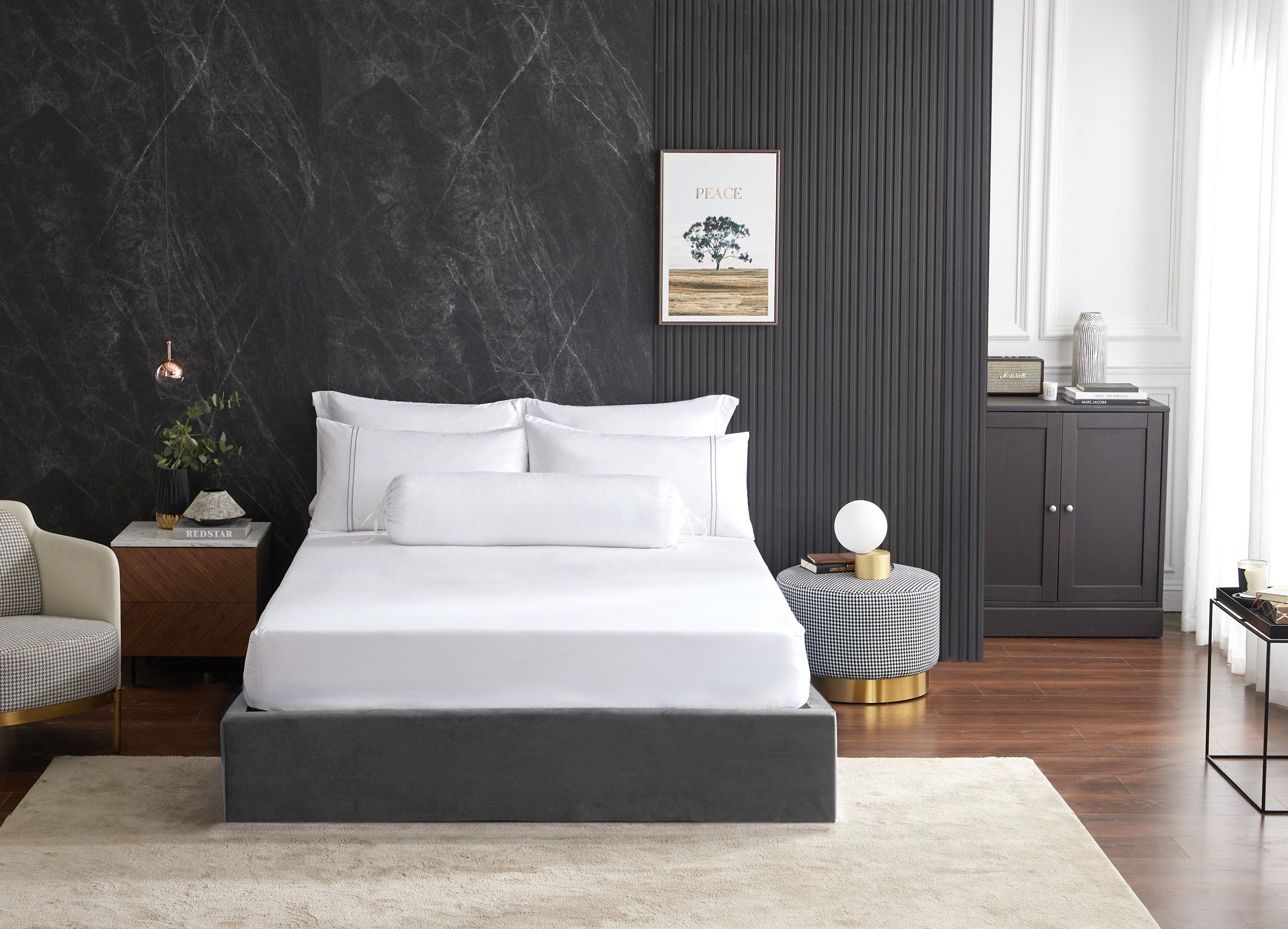 Hotelier Prestigio™ Lucent White With Grey Lines Fitted Sheet Set - Affairs Living Pte. Ltd.