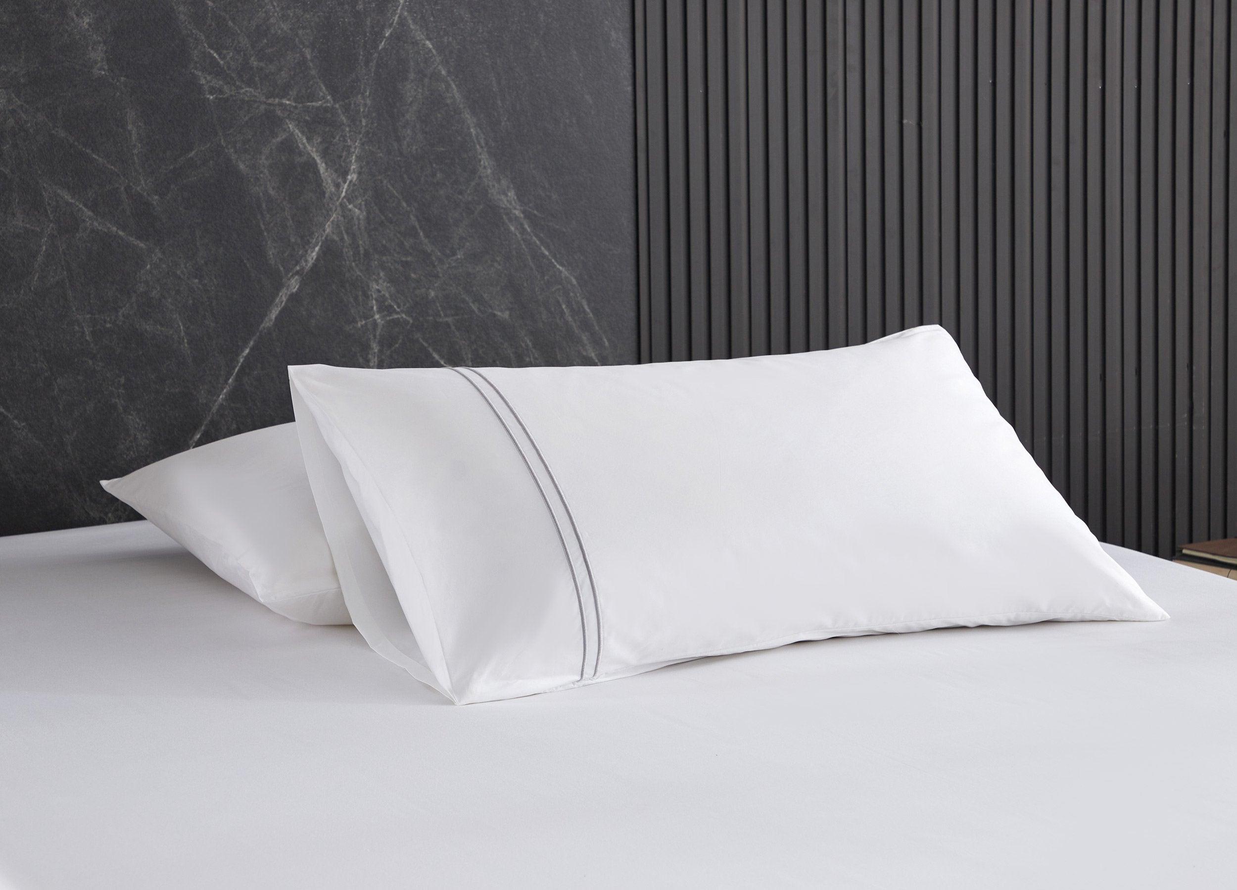 Hotelier Prestigio™ Lucent White With Grey Lines Fitted Sheet Set - Affairs Living Pte. Ltd.