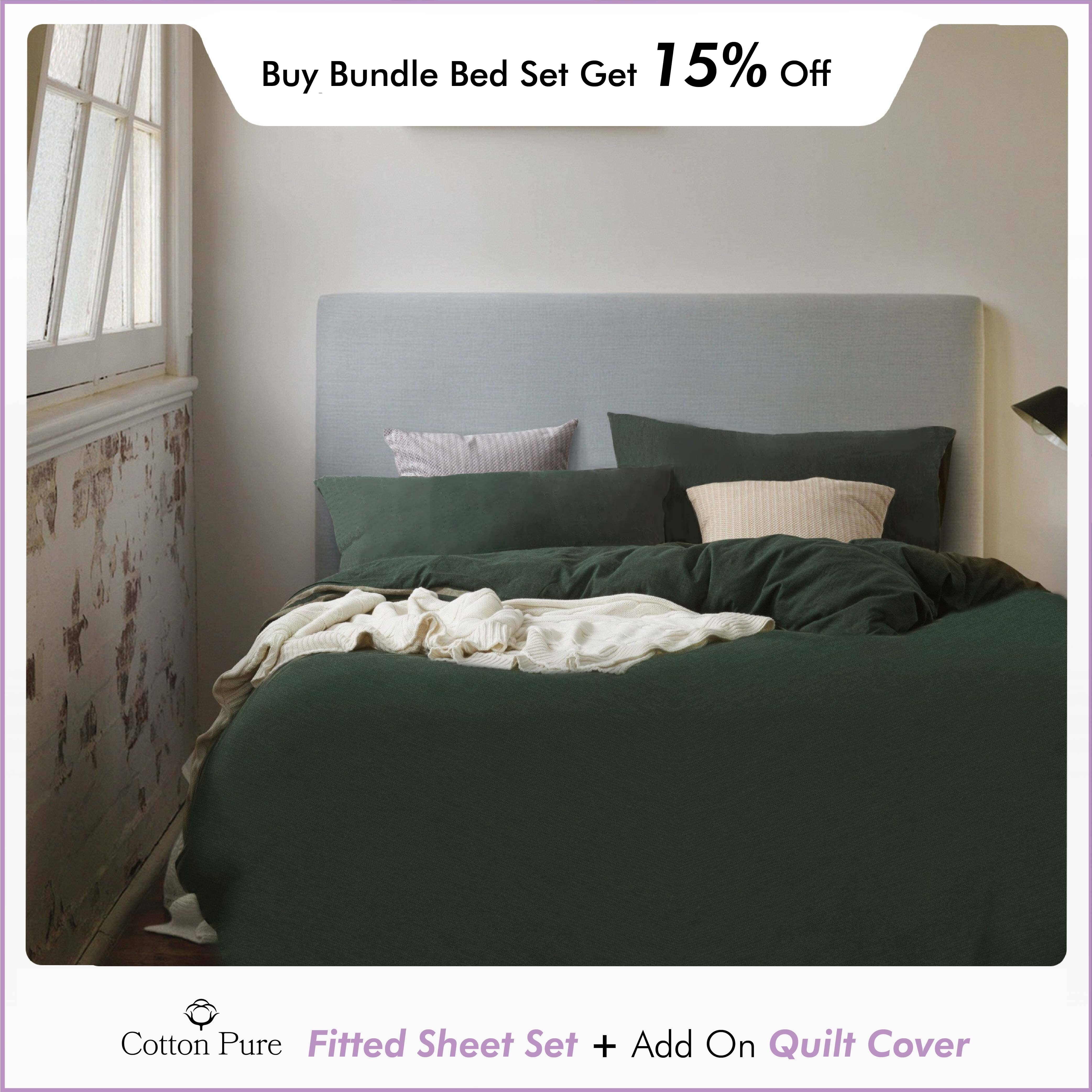 Cotton Pure™ Verde Green Jersey Cotton Fitted Sheet Set Fitted Sheet Cotton Pure™ 