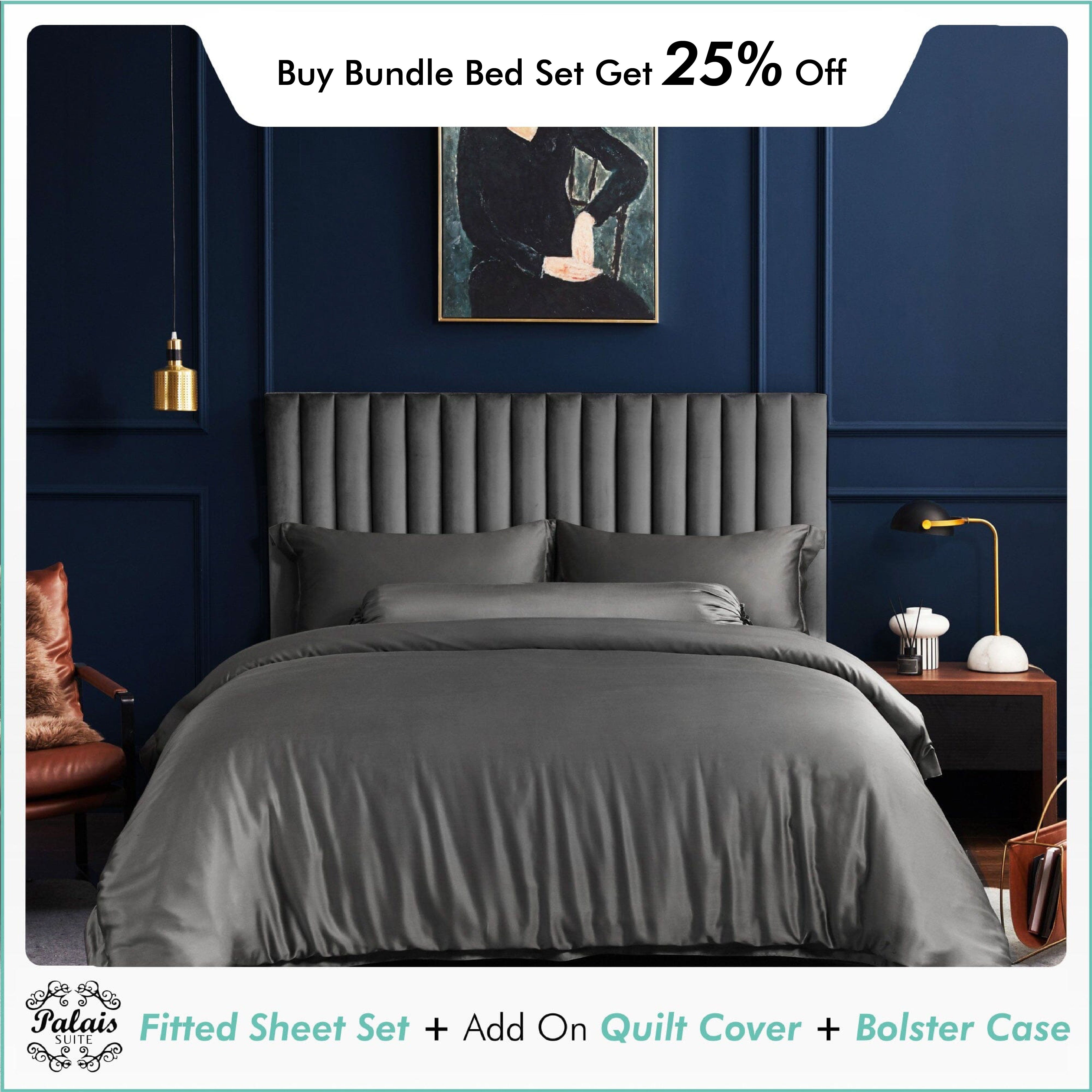 Palais Suite TENCEL™ LF Monsoon Grey Fitted Sheet Set (come with Bolster Case)