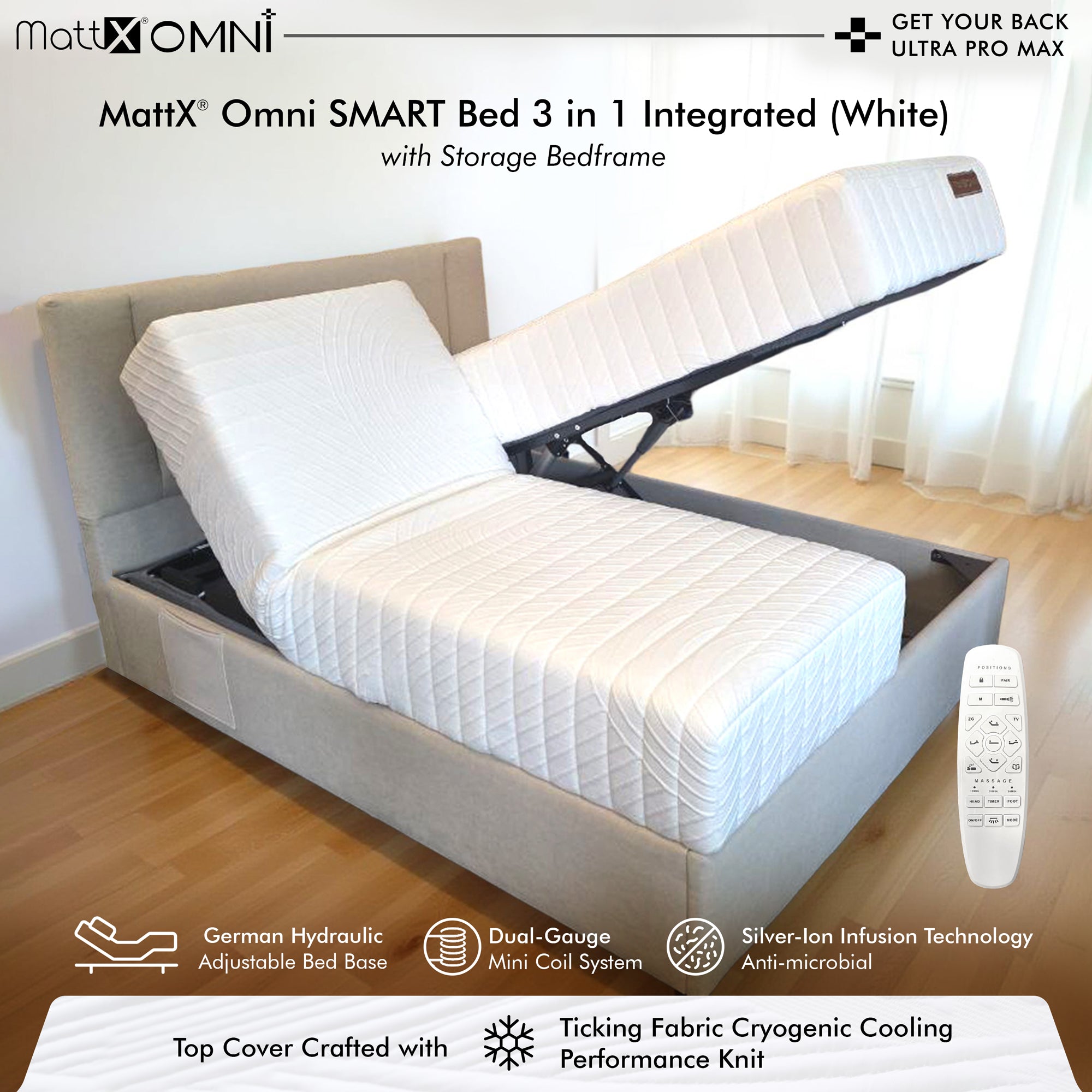 MattX® Omni SMART Bed 3 in 1 integrated - White
