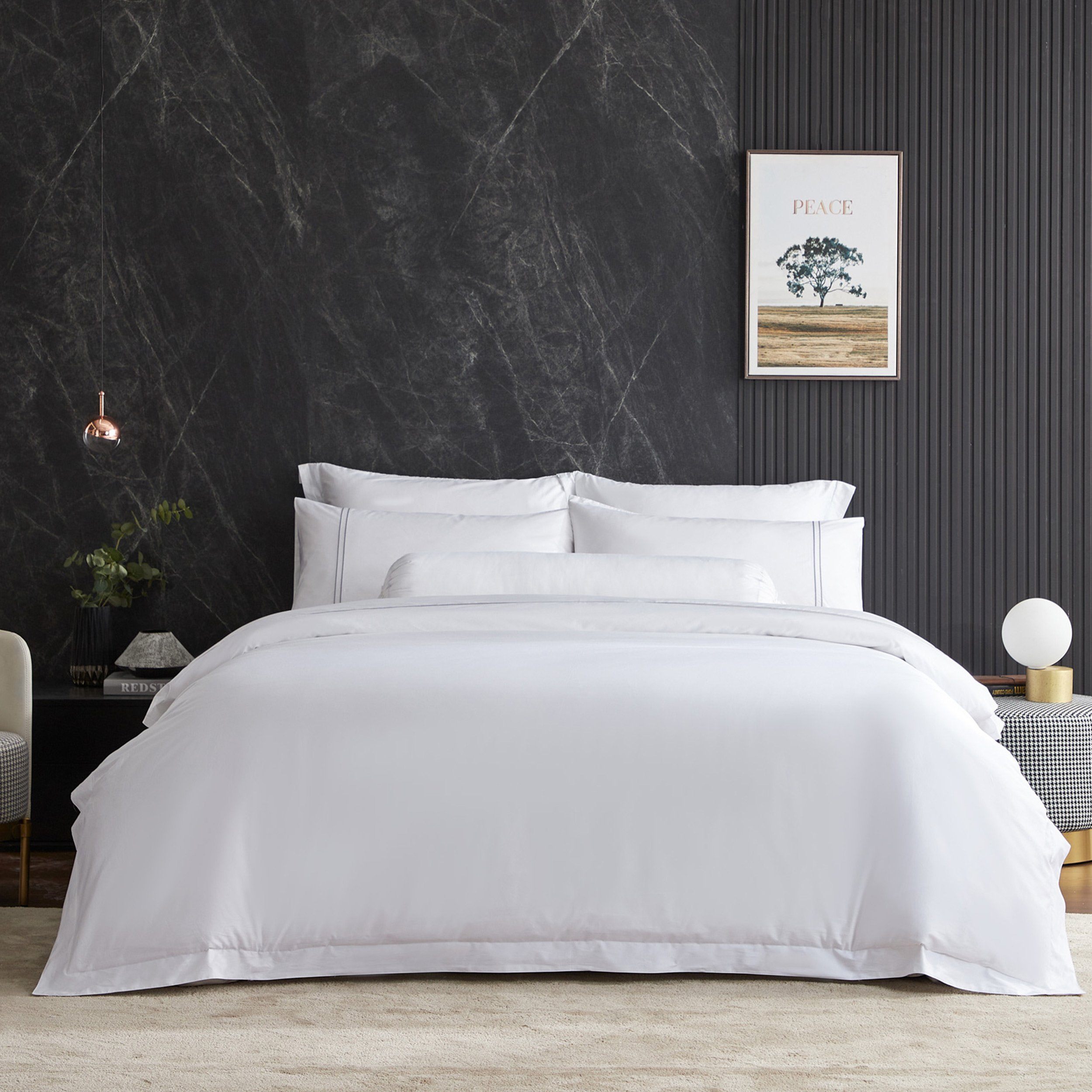 Hotelier Prestigio™ Lucent White With Grey Lines Fitted Sheet Set - Affairs Living Pte. Ltd.