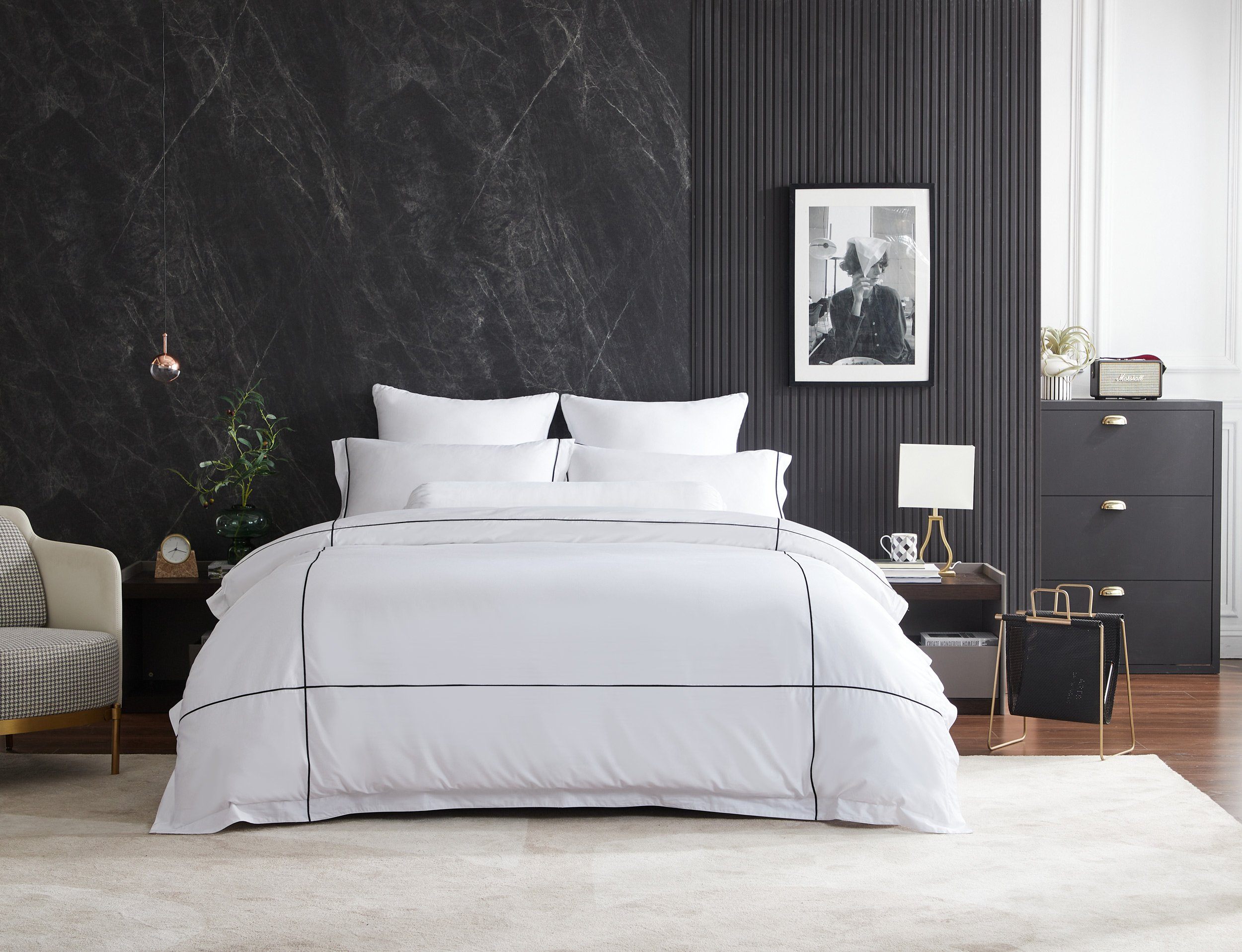 Hotelier Prestigio™ Alvar With Black Cross Border Fitted Sheet Set - Affairs Living Pte. Ltd.