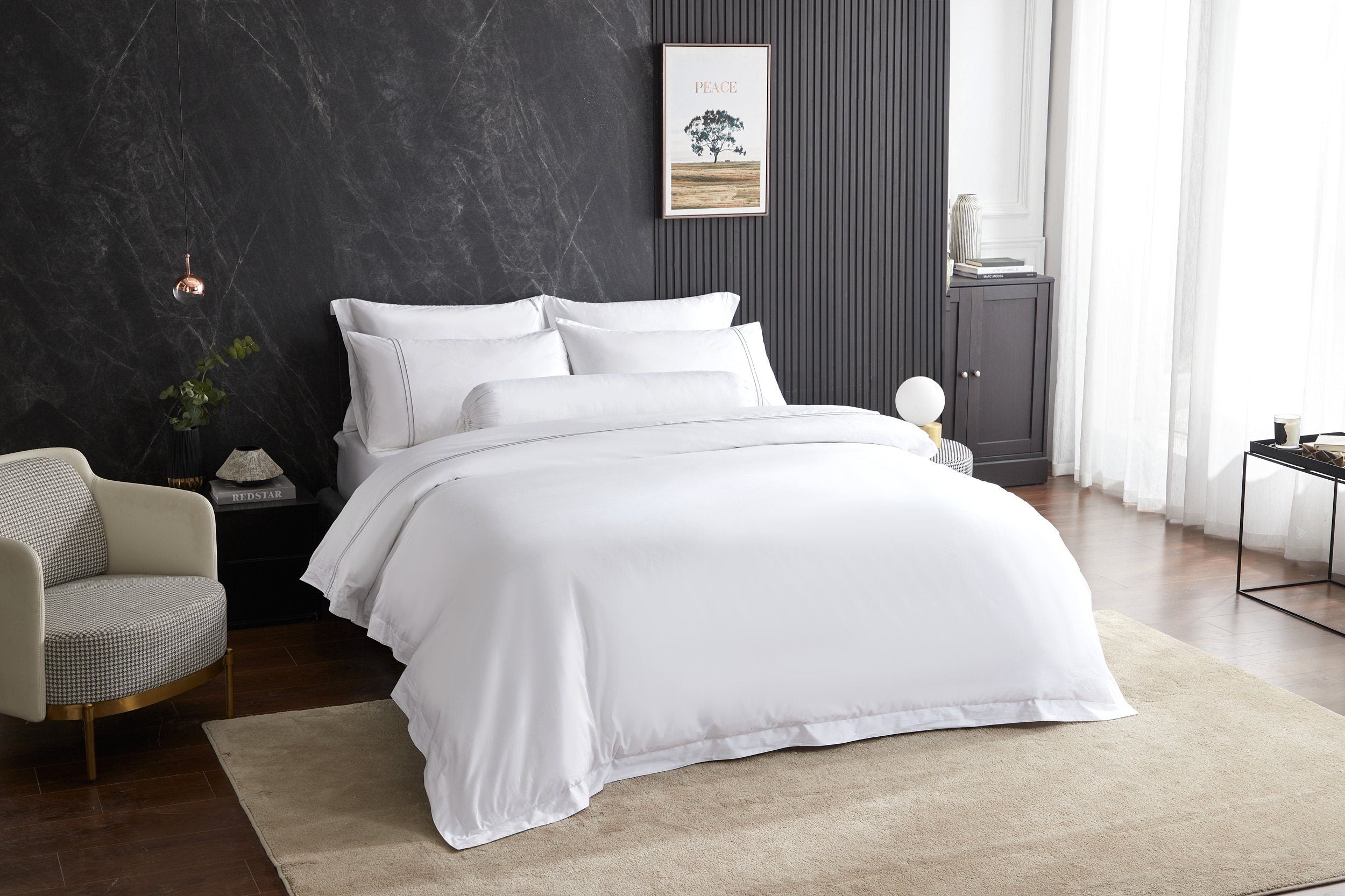 Hotelier Prestigio™ Lucent White With Grey Lines Fitted Sheet Set - Affairs Living Pte. Ltd.