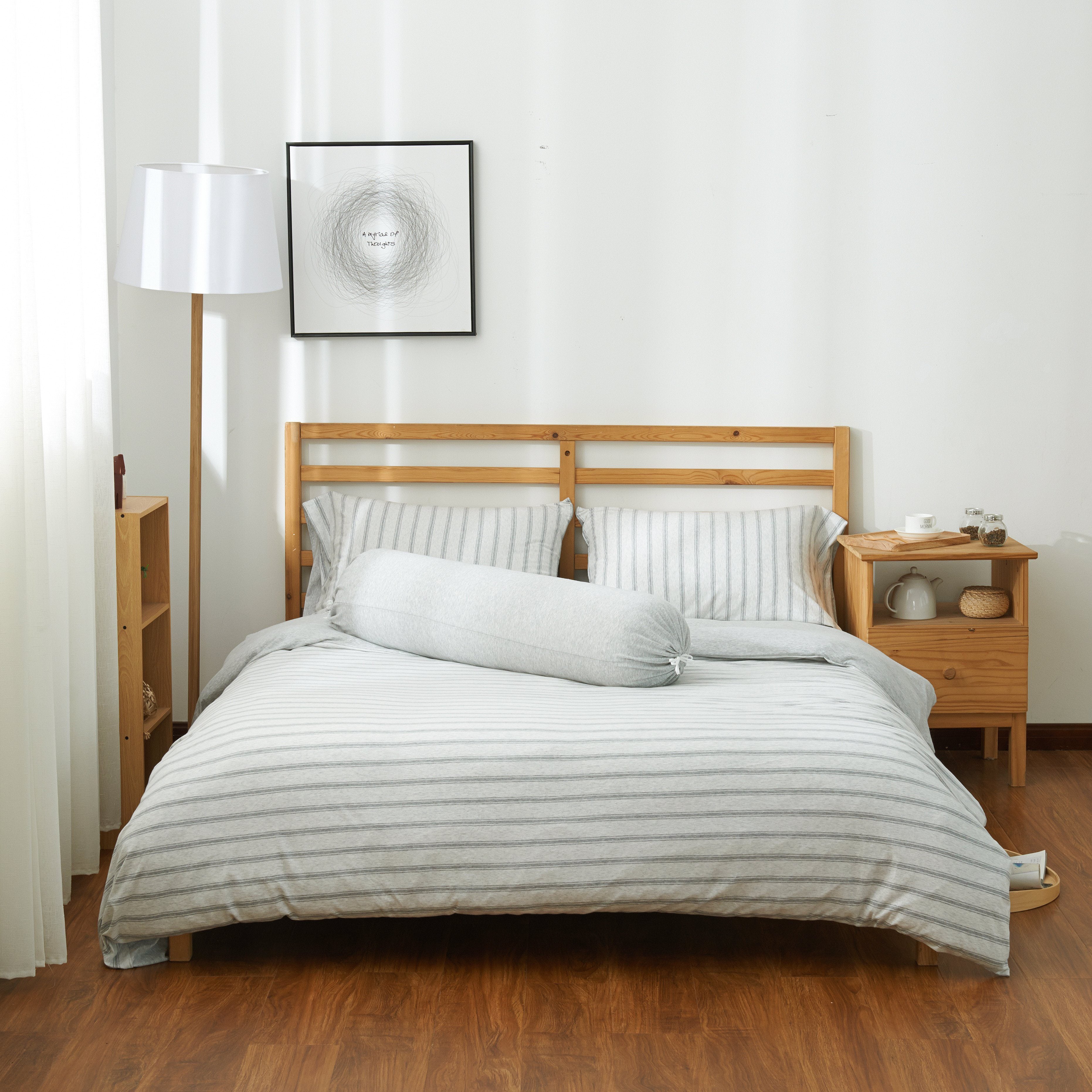 Cotton Pure™ Menatee Grey Stripe Jersey Cotton Fitted Sheet Set - Affairs Living Pte. Ltd.