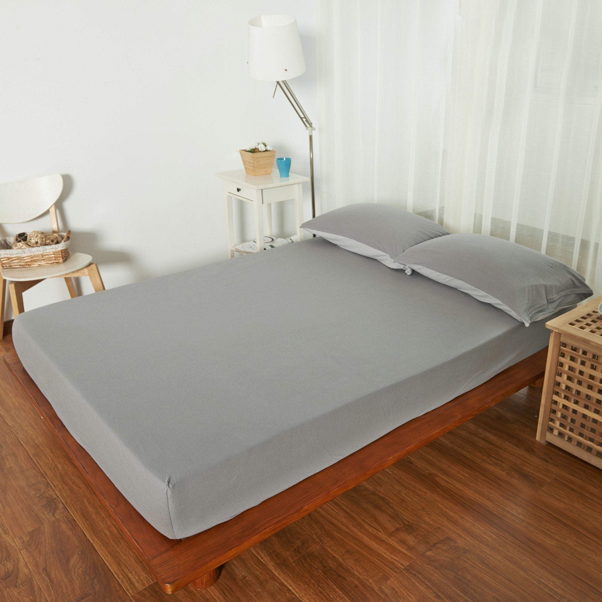 Cotton Pure™ Ash Grey Jersey Cotton Fitted Sheet Set - Affairs Living Pte. Ltd.