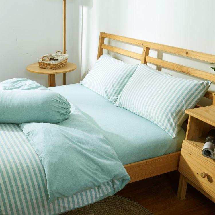 Cotton Pure™ Pale Green Stripe Jersey Cotton Fitted Sheet Set - Affairs Living Pte. Ltd.